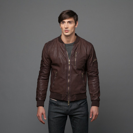 Cow Ferrari Leather Bomber // Brown (S)