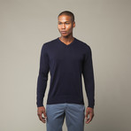 V-Neck Cotton Sweater // Navy (M)