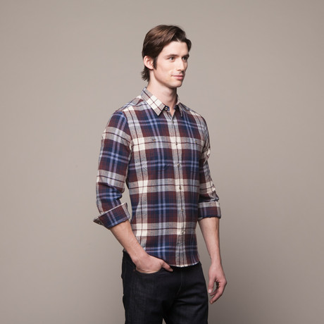 Buttondown Flannel Shirt // Brown + Blue (S)