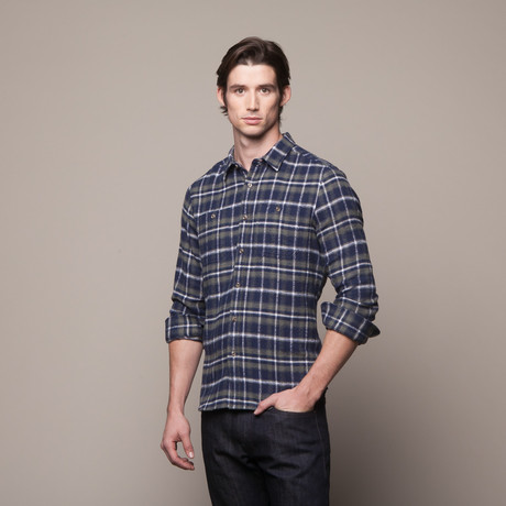 Buttondown Flannel Shirt // Navy + Green (S)