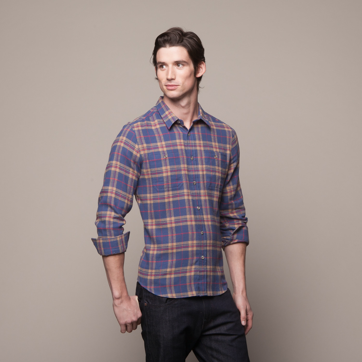 Buttondown Flannel Shirt // Blue + Beige (S) - Bestall - Touch of Modern