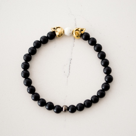 Antique Gold Skulls + Matte Black Bracelet