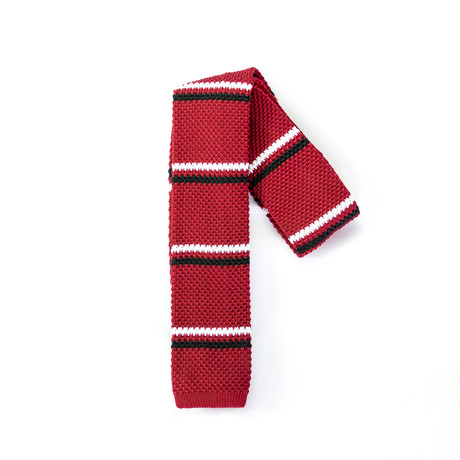 Red With Stripes Knit Tie