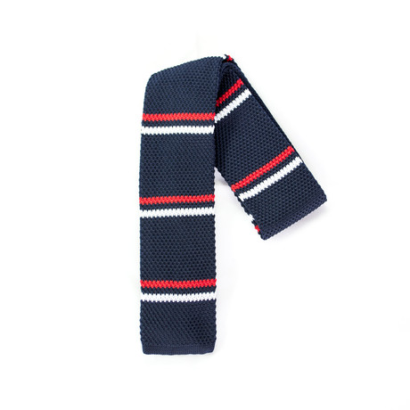 Navy With White + Red Stripe Knit Tie