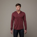 Pima Cotton Hooded Henley // Dark Red (L)