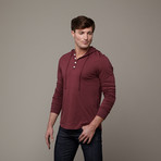 Pima Cotton Hooded Henley // Dark Red (2XL)