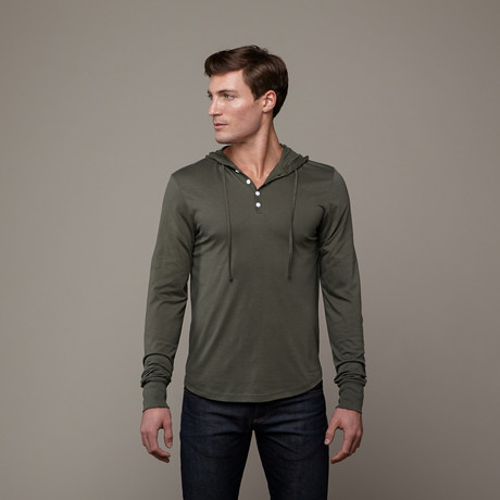 Pima Cotton Hooded Henley // Forest Green (S)