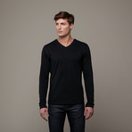 Pima Cotton Long Sleeve V-Neck // Black (XL)