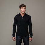 Pima Cotton Hooded Henley // Black (L)