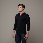 Pima Cotton Hooded Henley // Black (L)