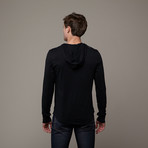 Pima Cotton Hooded Henley // Black (XL)