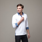 Blanc Long Sleeve Polo // White + Blue (S)