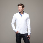 Blanc Long Sleeve Polo // White + Blue (S)