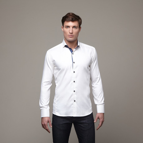 Wall Street Dress Shirt // Off White + Navy (S)