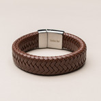 Fancy Genuine Thick Braided Leather Buckle Bracelet // Brown