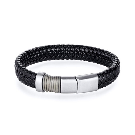 Stainless Steel & Black Woven Bracelet