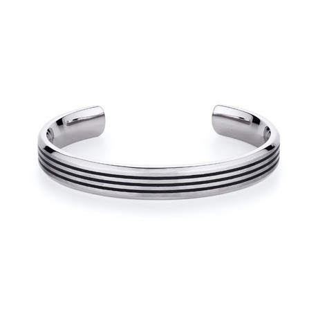 Triple Black Stripe Men's Titanium Cuff Bracelet