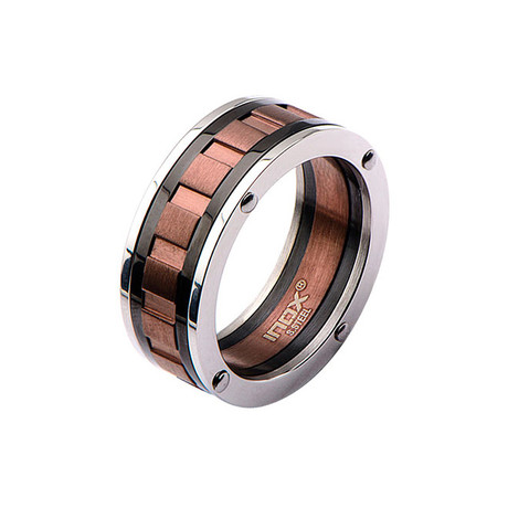 Men's Stainless Steel & Black Spinner Ring (Size 9)