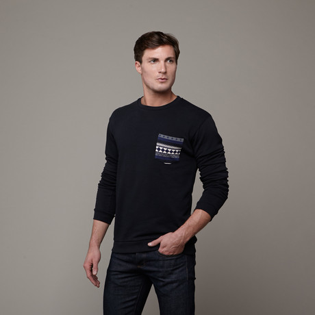 Box Stripe Pocket Crewneck Sweatshirt // Black (S)