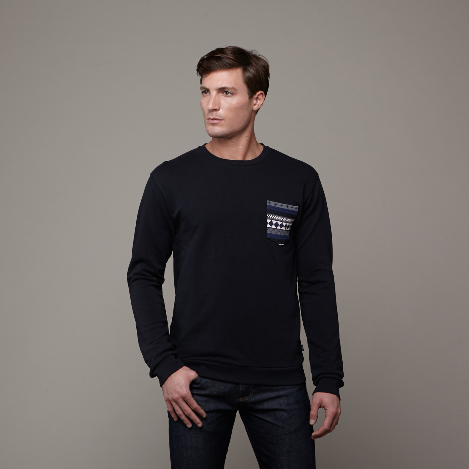 Box Stripe Pocket Crewneck Sweatshirt // Black (L) - WeSC - Touch of Modern