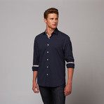 Button-Up Shirt // Navy Polka Dot (L)