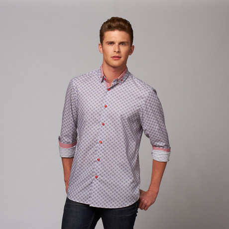 Button-Up Shirt // Red + Navy Pattern (S)