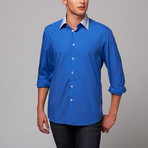 Button-Up Shirt + Plaid Trim // Blue (L)