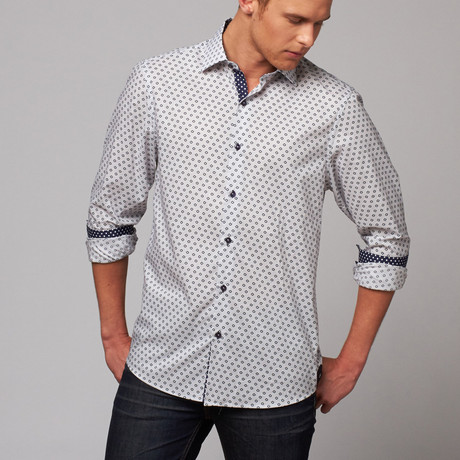 Button-Up Shirt // White + Navy Dot (S)