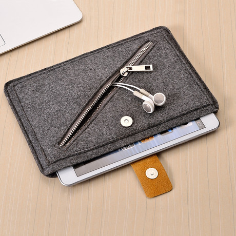 Zip Front Tablet Sleeve // Diagonal Zipper + Yellow Leather (iPad Air)