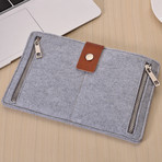 Light Grey Felt iPad Sleeve // Double Vertical Zipper (iPad Mini)