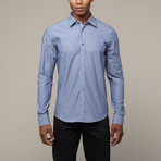 Solid Jacquard Button-Up // Navy (L)