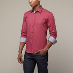 Navy Pinstripe Shirt // Maroon (S)