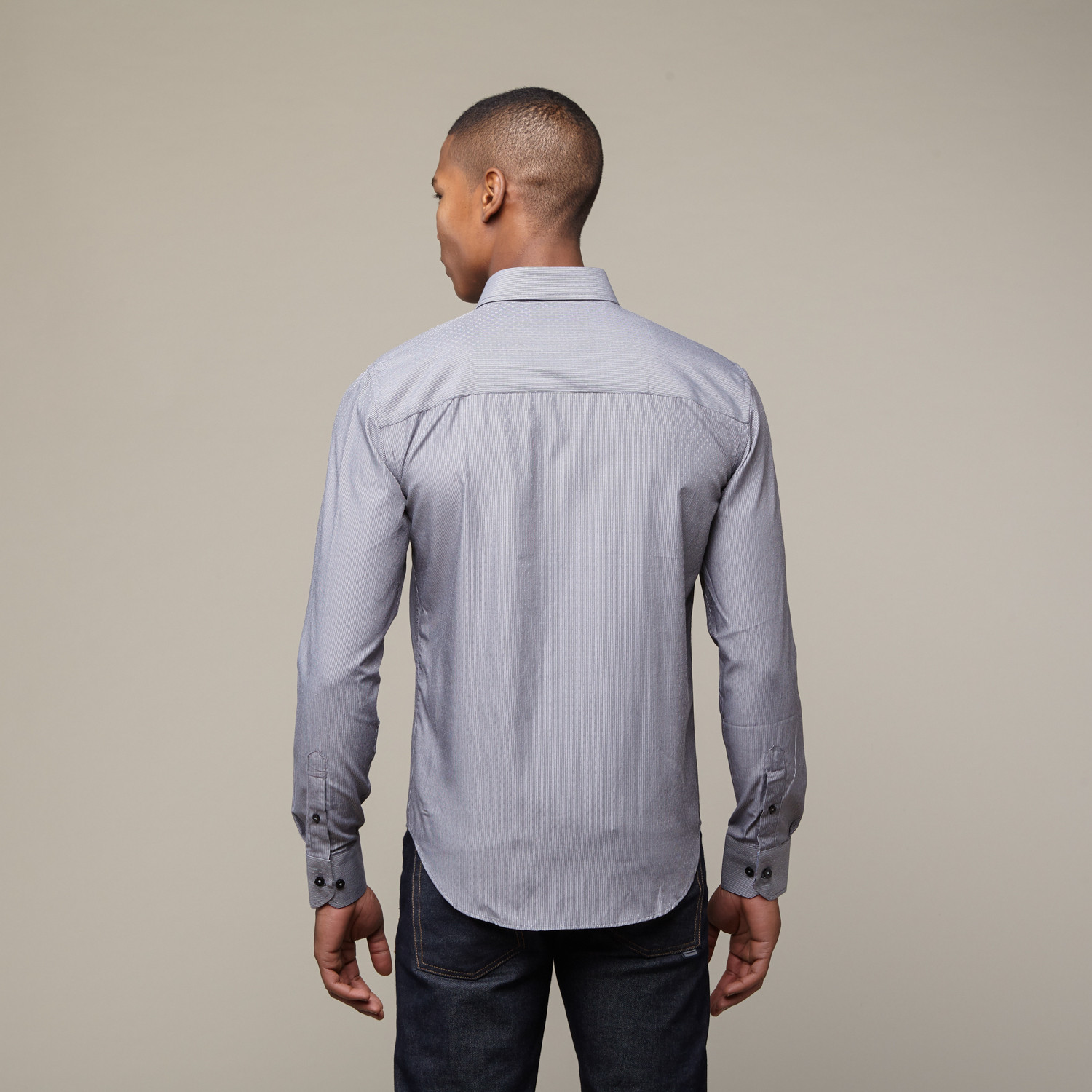 Check Trim Pinstripe Shirt // Black (XS) - Eight-X - Touch of Modern