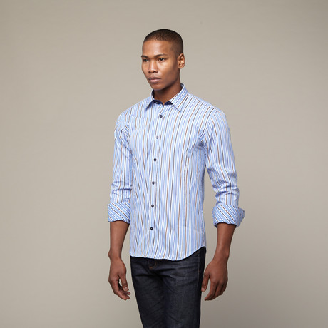 Brown + Blue Stripe Shirt // Blue (XS)