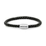 Braided Leather Bracelet with Steel Clasp (Black)