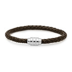 Braided Leather Bracelet with Steel Clasp (Black)