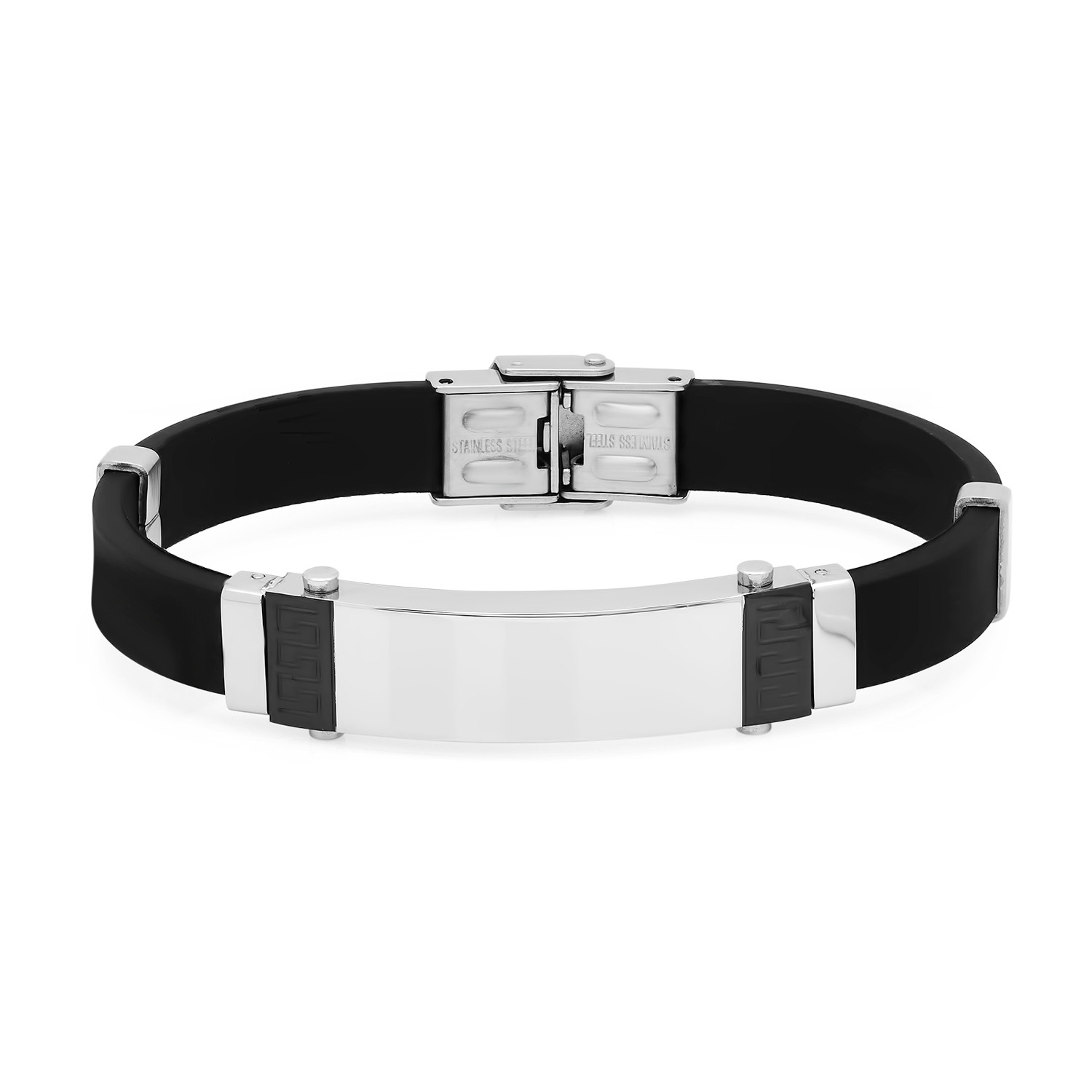 Black Rubber Bracelet with Stainless Steel Plate - SteelTime Jewelry ...