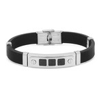 Rubber Bracelet with Stainless Steel And Leather Accents (Silver)