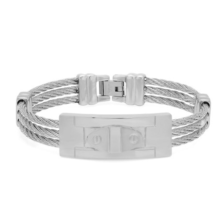 Stainless Steel Wire Bracelet with Stainless Steel Accent (Silver)