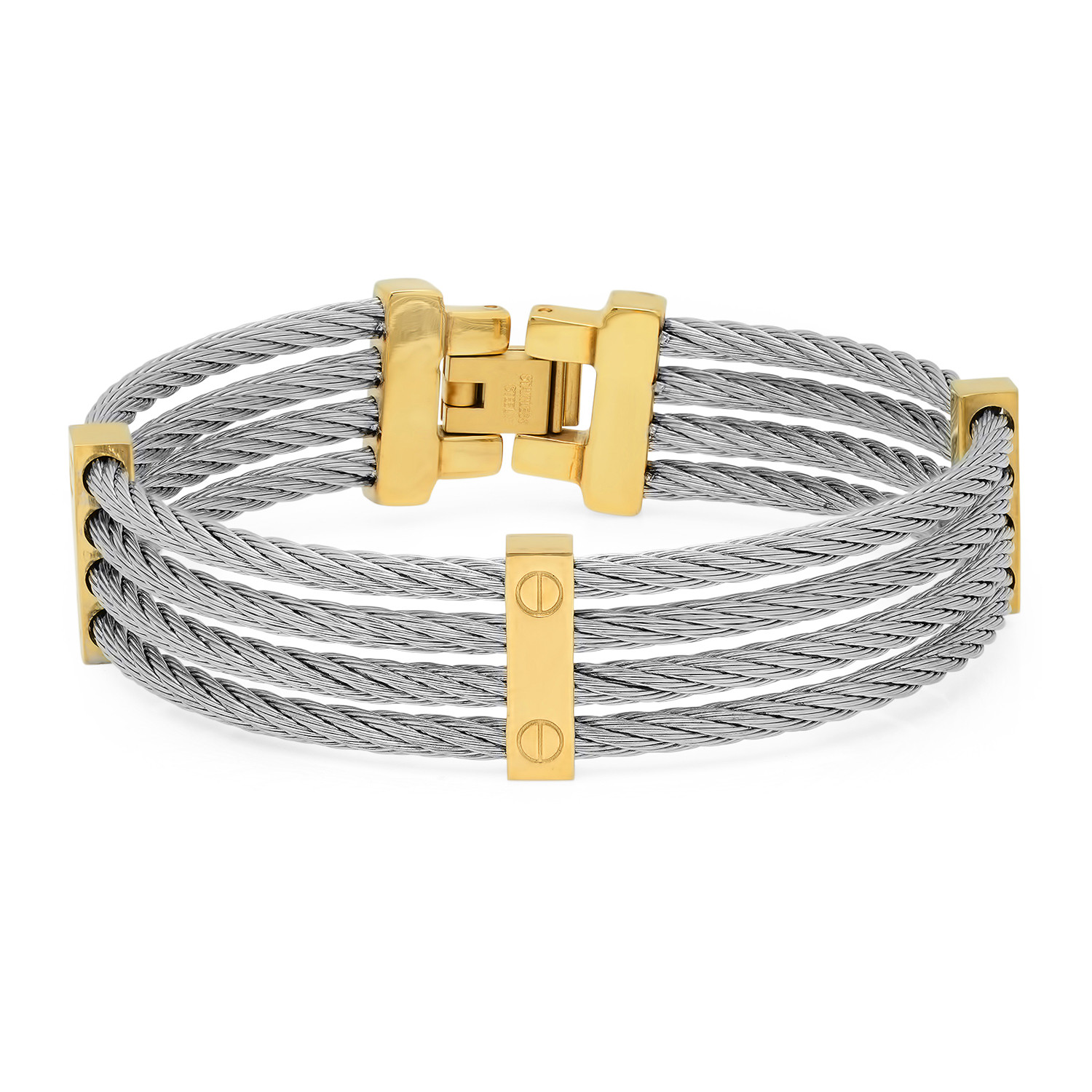 Stainless Steel Wire Bracelet with Gold Plated Stainless Steel Brackets ...