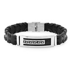 Leather Bracelet with Black Cable Wire Stainless Steel Accents (Plain)