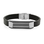 Leather Bracelet with Accented Plate (Checkered)