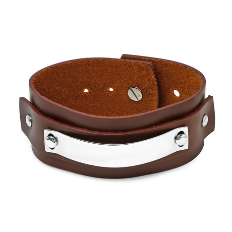 Leather Bracelet with Stainless Steel Accent (Brown)