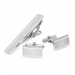 Stainless Steel Cufflinks with Grid Pattern And Tie Bar Set