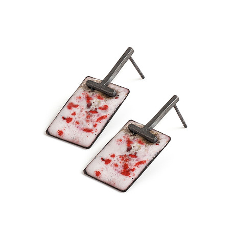 Pond Earrings // Oxidized Silver and Red Enamel