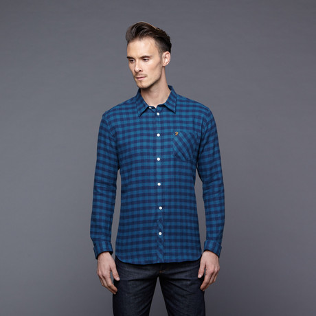 The Fen Check Button Up // Aquamarine (L)