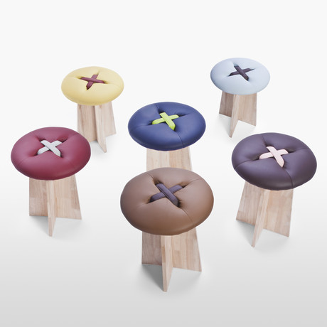 Bottone Stool (Light Blue + Dark Brown)