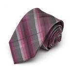 Silk Narrow Width Tie // Grey + Pink Diagonal Plaid