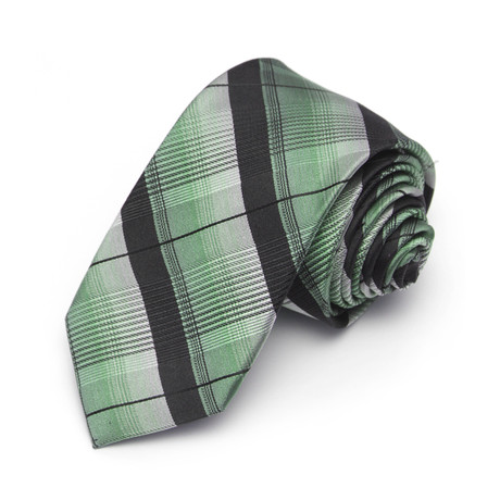 Multi-Plaid Silk Tie // Black + Green
