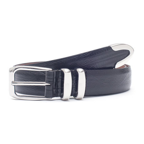 Teju Lizard Printed Leather Belt // Black (34" Waist)